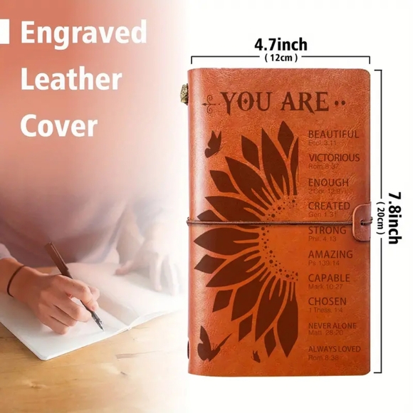 136 Sheets Vintage Leather Journal Notebook with Inspirational Quotes English. - Picture 2 of 5